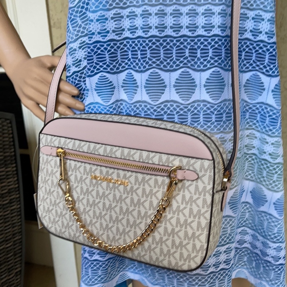 MICHAEL KORS LARGE EAST WEST ZIP CHAIN XBODY POWDER BLUSH MULTI - Picture 10 of 16